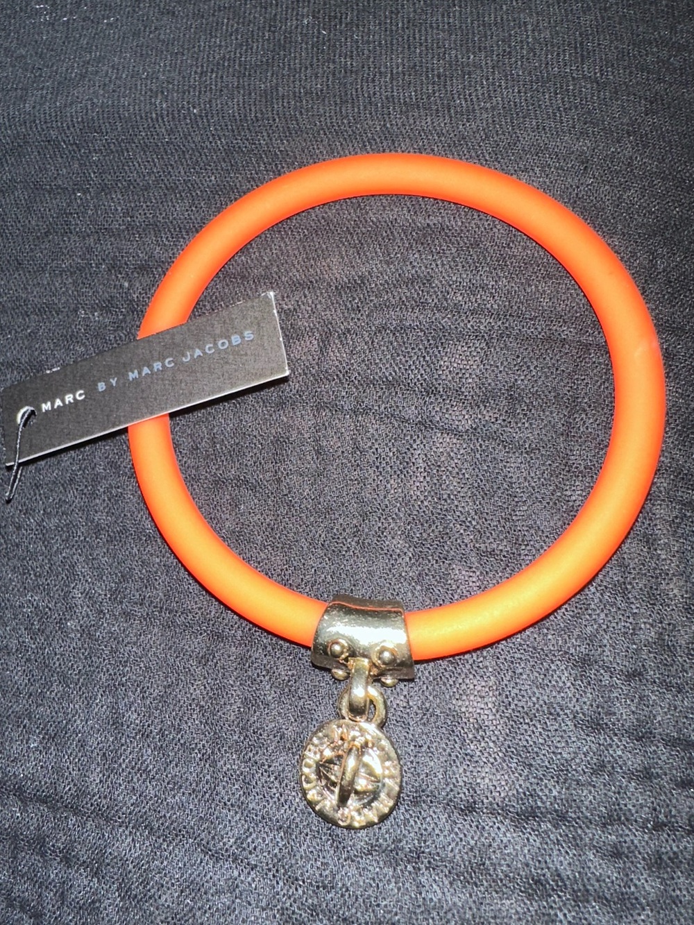 Marc by Marc Jacobs BNWT Orange Silicone Bangle Bracelet with Gold-Tone Charm